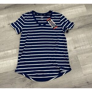 Gap V-Neck Tee Top Women's Navy Blue Striped Short Sleeve T-Shirt - XS NWT